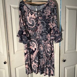 PerSeption Women Black and Pink Paisley Dress Size 3XL
